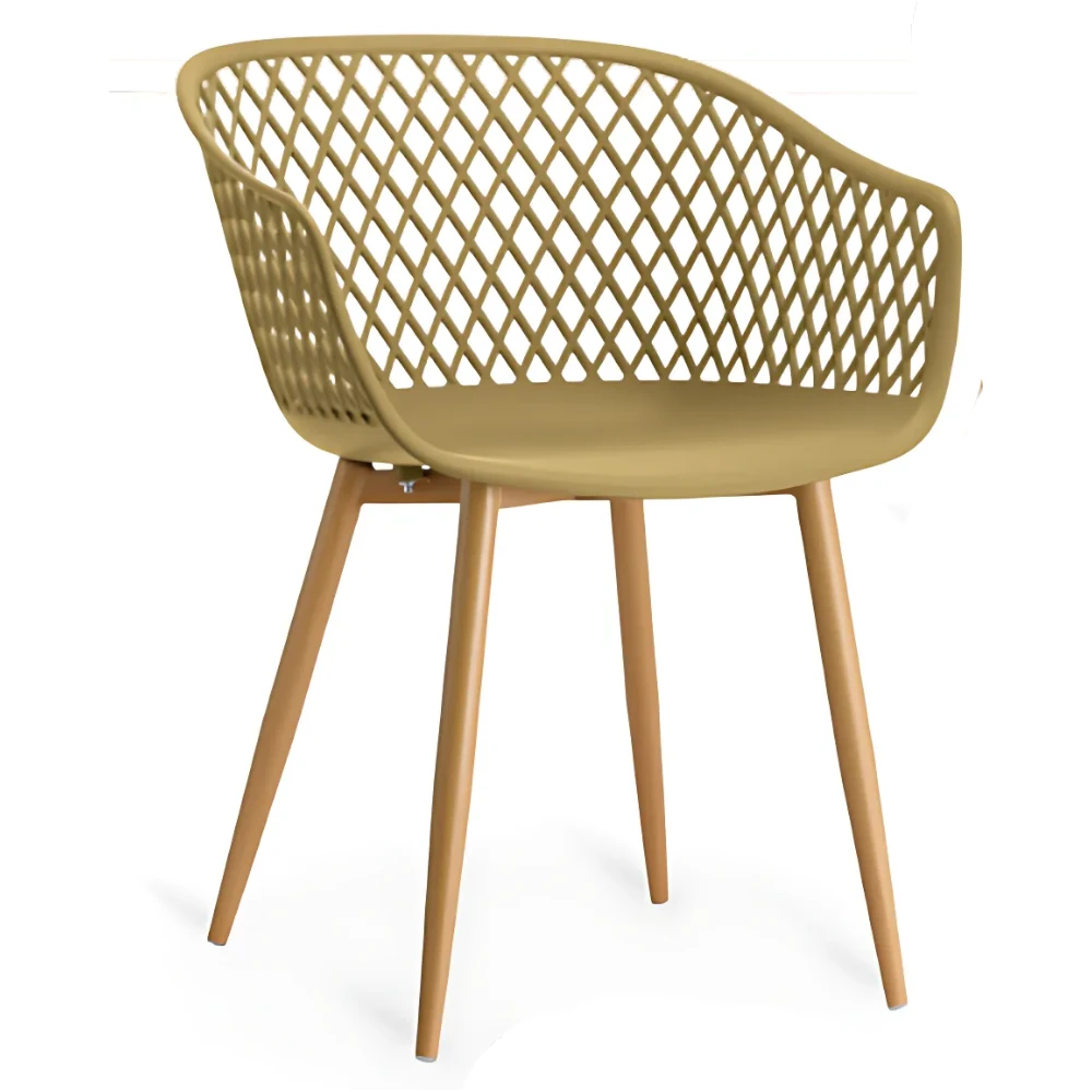 mobiliario-contract-sillon polipropileno amarillo mostaza base metalica imitacion madera